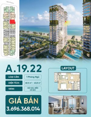 Bán căn 1 phòng ngủ tầng 19 view biển Maia Hồ Tràm